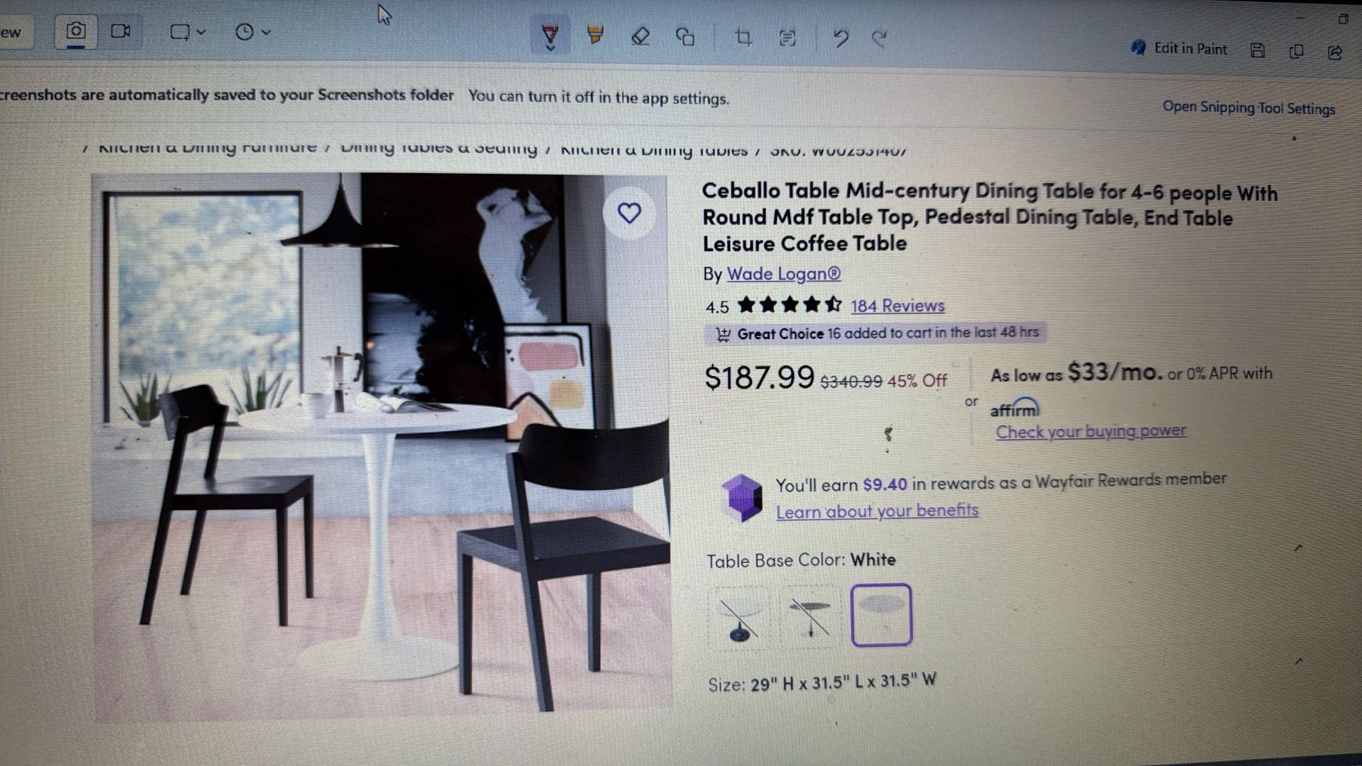 New In box Modern Pedestal Dining Table