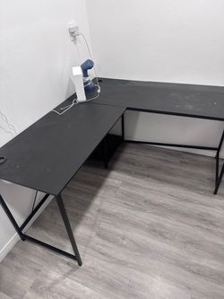 Black L-Shaped Desk with Metal Frame