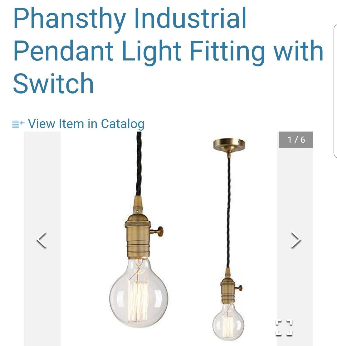 Phansthy Industrial Pendant Ceiling Light 1-Light Copper Finished Socket Hanging Light with ON/Off Button