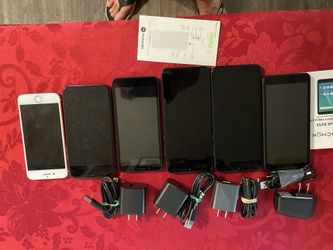 6 Phones- 3 Motorola, I Schok, I iPhone 11, and I Phone 6, They Some Need To Be Unlocked. With 2 Sky Pad 10.