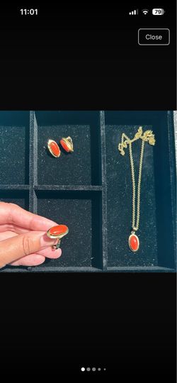 Vintage estate Italian coral 18k/14K gold jewelry set