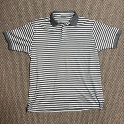 Nautica Gray And White Striped 90s Style Business Casual Polo Shirt 