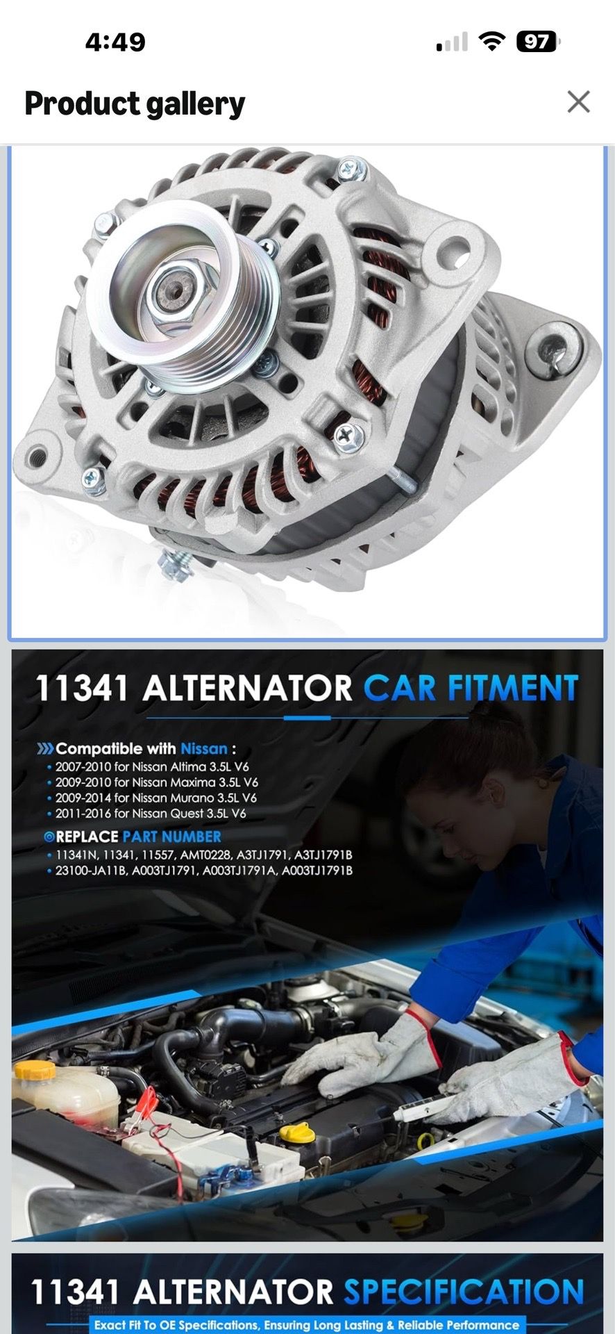 Brand new Nissan Alternator 117 Car Alternators Fit for Nissan Altima 2007-2010, Murano 2009-2014, Maxima 2009-2010, Quest 2011-2016 3.5L Auto