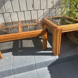 Beautiful Postmodern Golden Oak Coffee Table And End Table 
