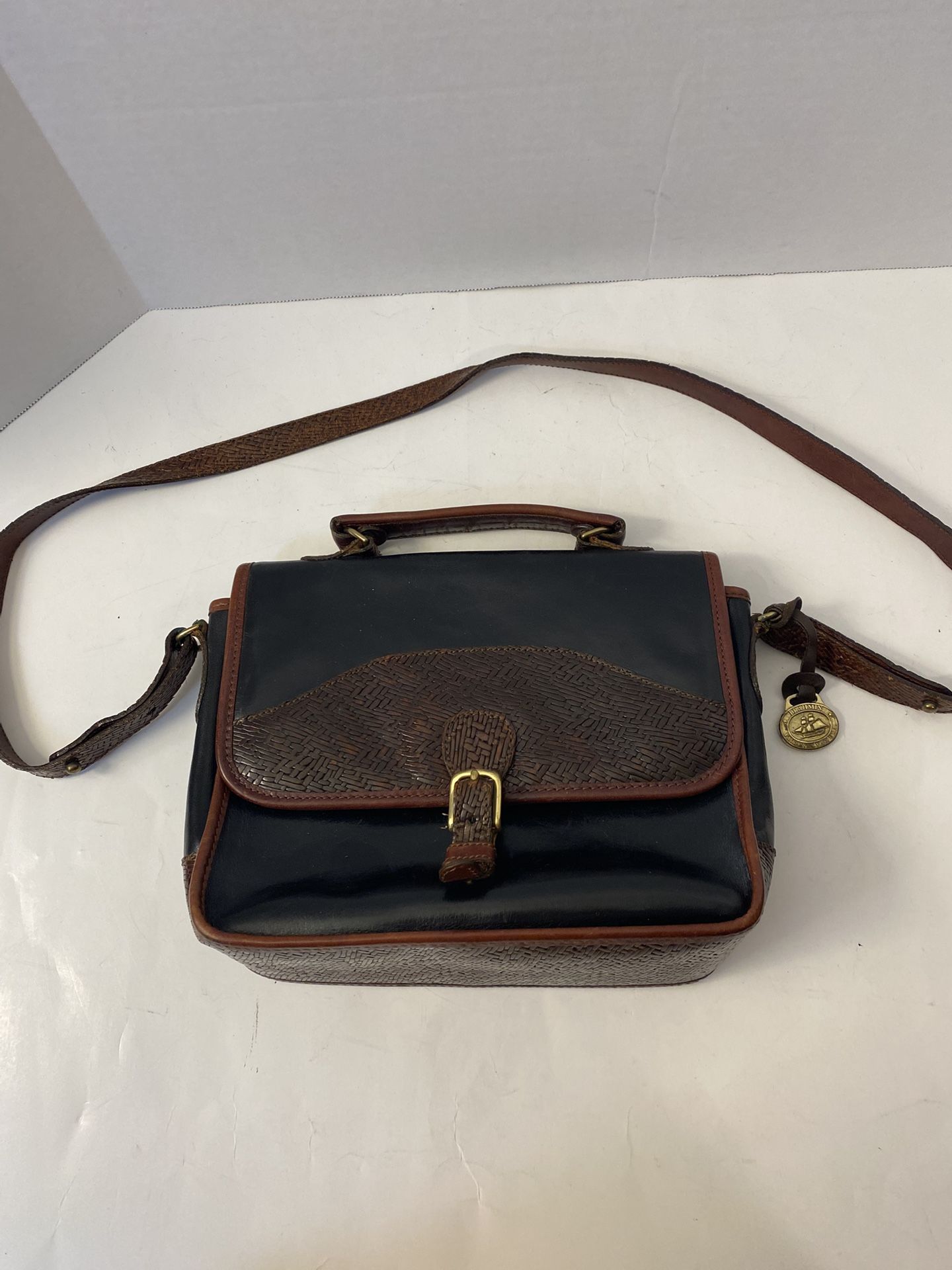 Vintage Brahmin Classic Convertible Leather Handbag Crossbody Purse; Black & Brown