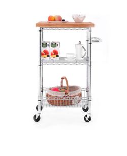 Rolling Kitchen Cart with Bamboo Top