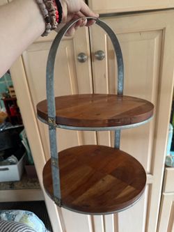 2-Tier Wood and Metal Serving Stand