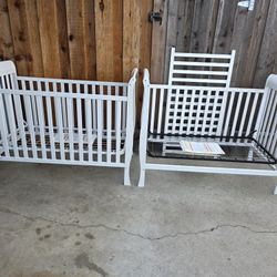2 White Used Cribs That Turn Into A Toddler Bed 