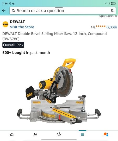 )
DEWALT Double Bevel Sliding Miter Saw, 12-inch, Compound (DWS780)
