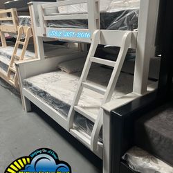 Premium White Bunk Bed Twin/ Full Solid Wood Litera Complete Set 