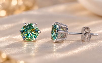 Turquoise Green Moissanite Stud Earrings