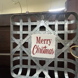 Large Galvanized Merry Christmas Tobacco Basket Decor 