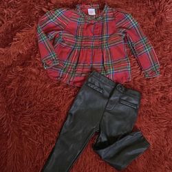 Wonder Nation outfit! With faux leather pants and plaid shirt! Size 2T!