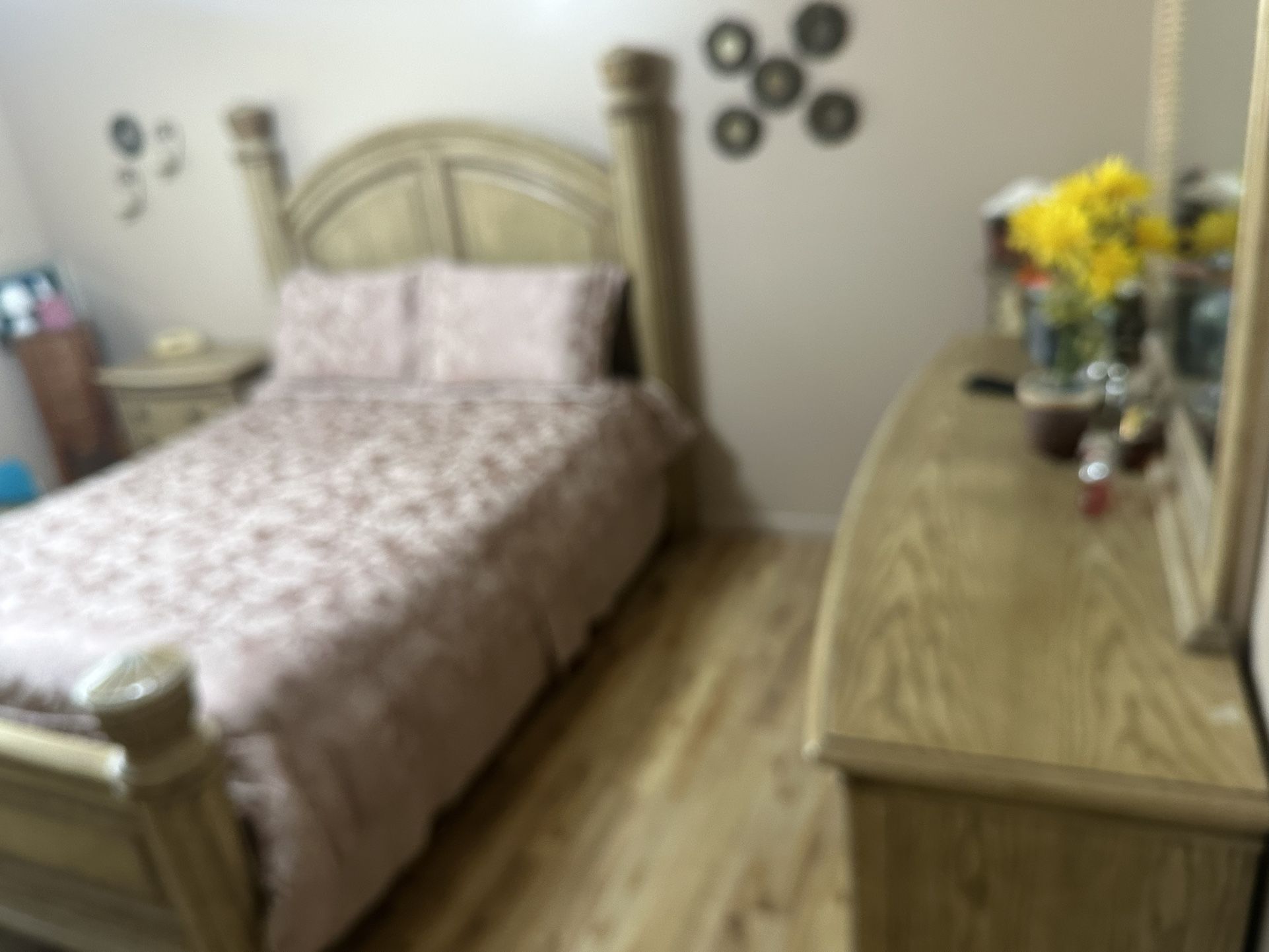 Bedroom Set (wood) (With Mattress Like New Always With Cover)