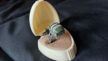 Vintage Sterling Silver 925 Moss Agate Ring,size 7