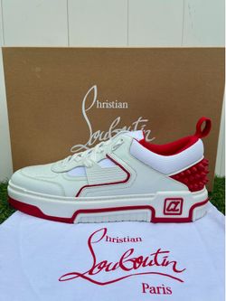 CHRISTIAN LOUBOUTIN ASTROLOUBI OFF-WHITE RED LOW TOP SNEAKERS LOGO SPIKES SZ. 44 NEW!