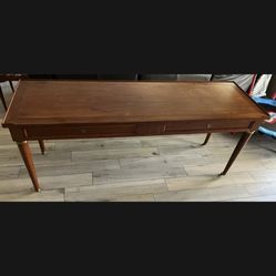 Antique Writing Desk Table w/2 Drawers & Shield Escutcheon