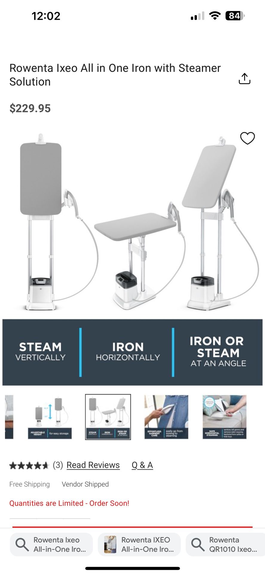 Rowenta Ixeo All in One Iron with Steamer Solution
