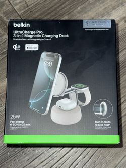 Belkin UltraCharge Pro 3-in-1 Qi2 25W Magnetic Wireless Charging Dock for iPhone, Apple Watch and AirPods