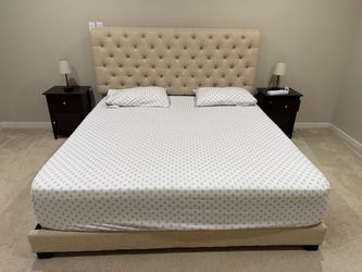 Bed Room Set: King Upholstered Bed Frame with Tufted Headboard
