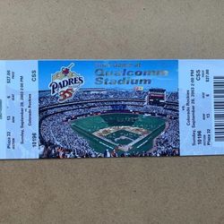 SD PADRES Final Game at Qualcomm Stadium 9-28-03 Ticket in Plastic vs ROCKIES