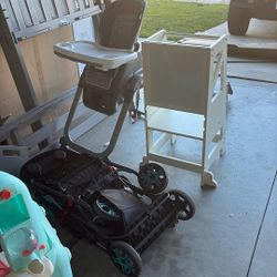 High Chair, Stroller And Kitchen Tower