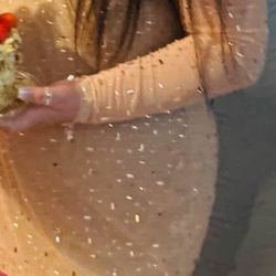 Natalia Rhinestone Mesh Mini Dress - Nude