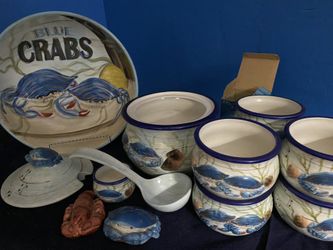 13pc Chowder Serving Set Blue Crab Theme