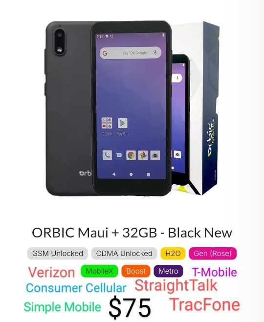 ORBIC Maui+ 32GB CDMA-GSM Unlocked Verizon/Straight Talk/TracFone/T-Mobile/Metro PCS/Boost/Consumer