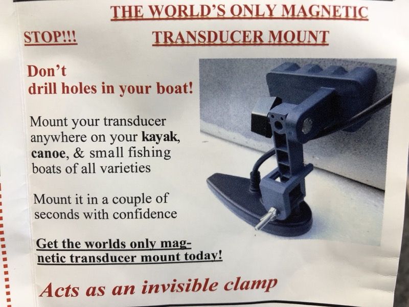 Magnetic transducer mount for small boats/ kayaks.