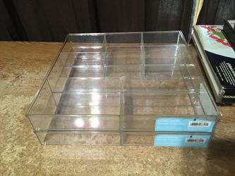 TWO WHITMOR 6-SECTION CLEAR DRAWER ORGANIZER 12" X 12" X 2"