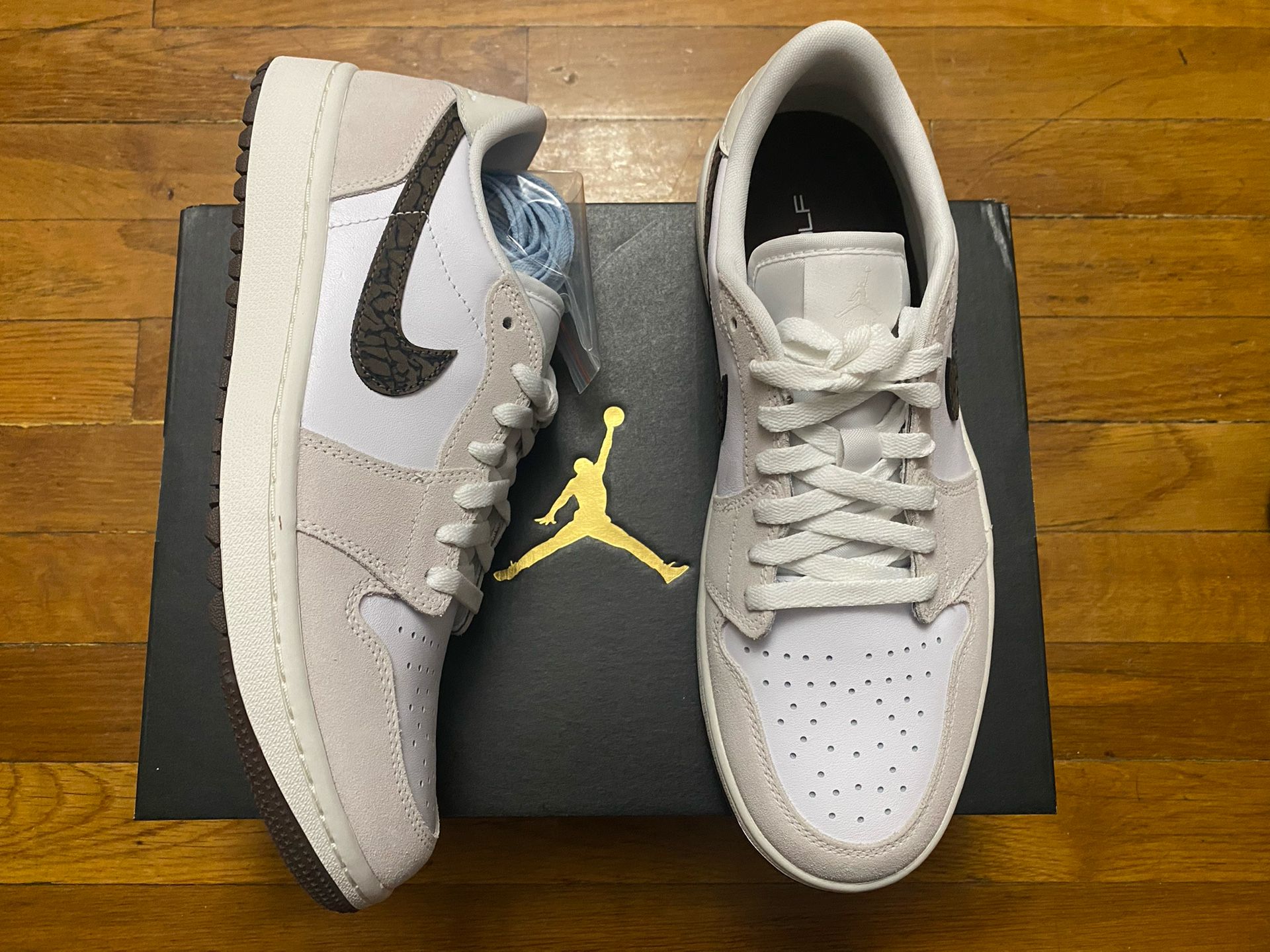 Size 7.5, 8.5, 9, 9.5, 10, 10.5, 13, 14 - Jordan 1 Retro Low Golf Light Orewood Elephant Men’s
