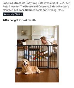 Babelio Extra Wide Baby/Dog Gate PressGuard P7, 29-55" Auto Close for The House and Doorway, Safety Pressure Mounted Pet Door, NO Need Tools 