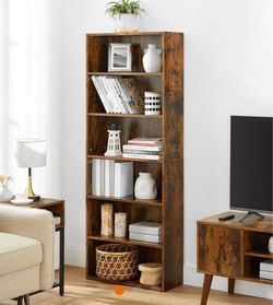 6-Tier Bookcase With Adjustable Shelves, Sized 9.4"D × 23.6"W × 70”H. Color – Rustic Brown