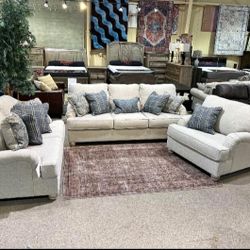 Traemore Linen Living Room Set ( Sofa & Loveseat & Oversized Chair ) Finance And Delivery Available // New