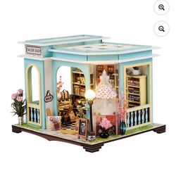 DIY Miniature Wooden House Kit,Mini Handmade Tailor Shop Cabin Building Model with LED,