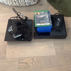 Xbox1 and PS4 plus HDMI, 2 PS4 controllers, power cords, 9 PS4 games, 1 Xbox game