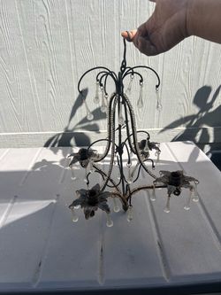 Black Iron Candle Chandelier with Crystal Drops
