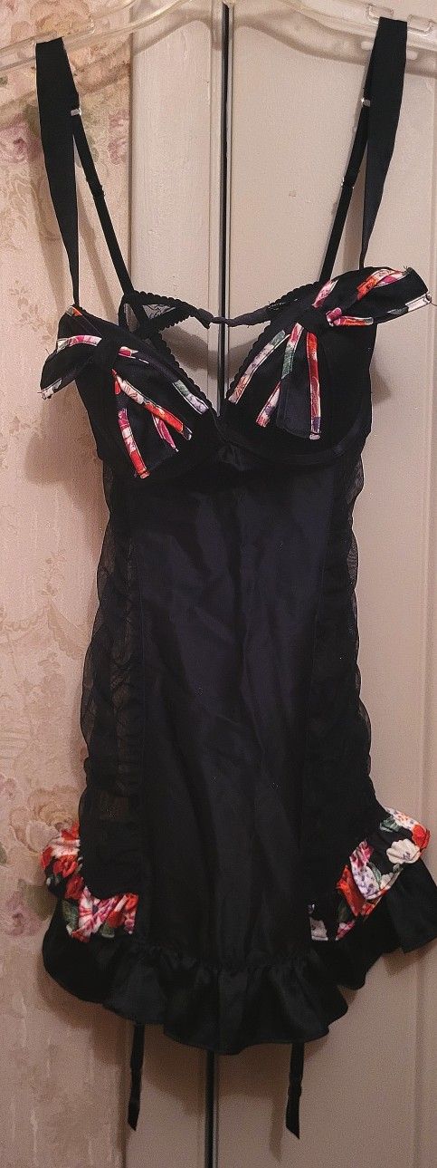 "Victoria Secrets" Black Multicolored Corset Bustier With Garters 