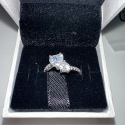 pandora double heart sparkling ring silver size 6