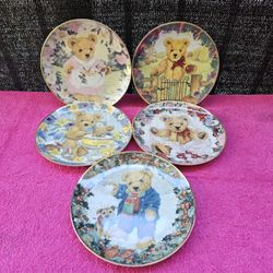 Franklin Mint Heirloom Limited Edition Set Of 5 Teddy Bear Fine Porcelain Plates