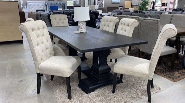 Magnolia Dinning Table + 6 chairs set🌼table chairs,bench,buffet,cabinet,  📌 Office  Desk & Chair,  Couch,Coffee Table Set , TV stand, Bench, Lovesea
