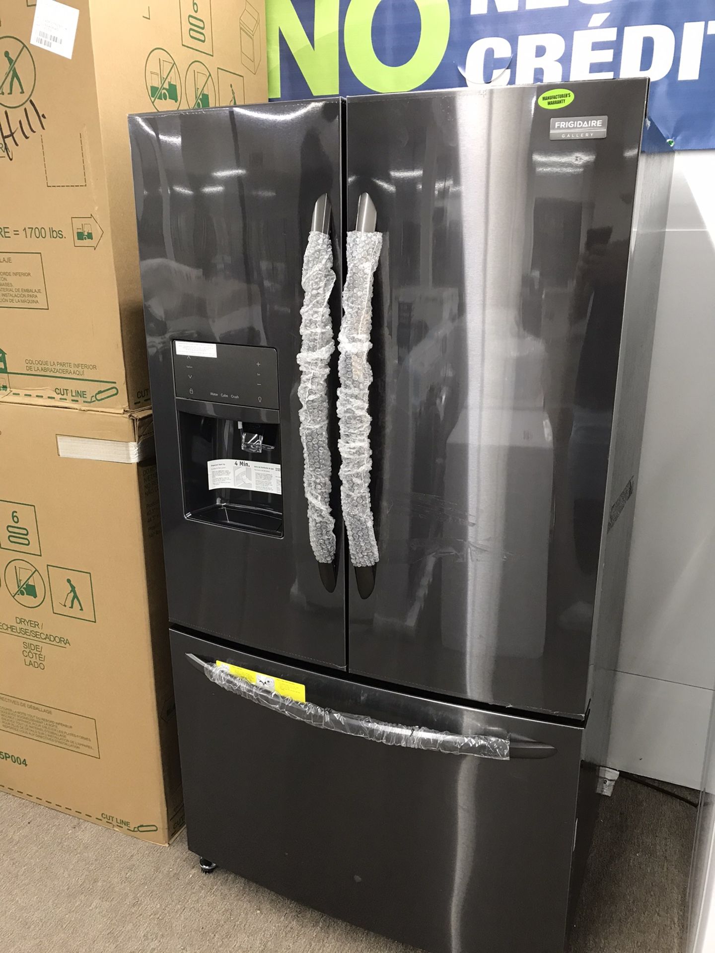 Brand new black stainless steel refrigerator