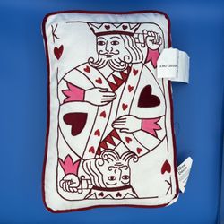 King and Queen of Hearts Card Decorative Valentine's Day Pillow, Red and White, 10" x 15" 