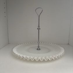 Fenton Huge Vintage Silver Crest Milk Glass Sweets Serving Stand