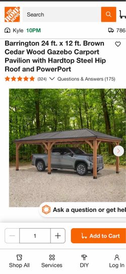 Barrington 24x12 ft Cedar Wood Gazebo Carport Pavilion