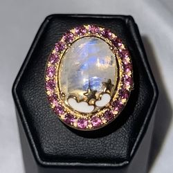 Genuine Rainbow Moonstone Cloud Ring