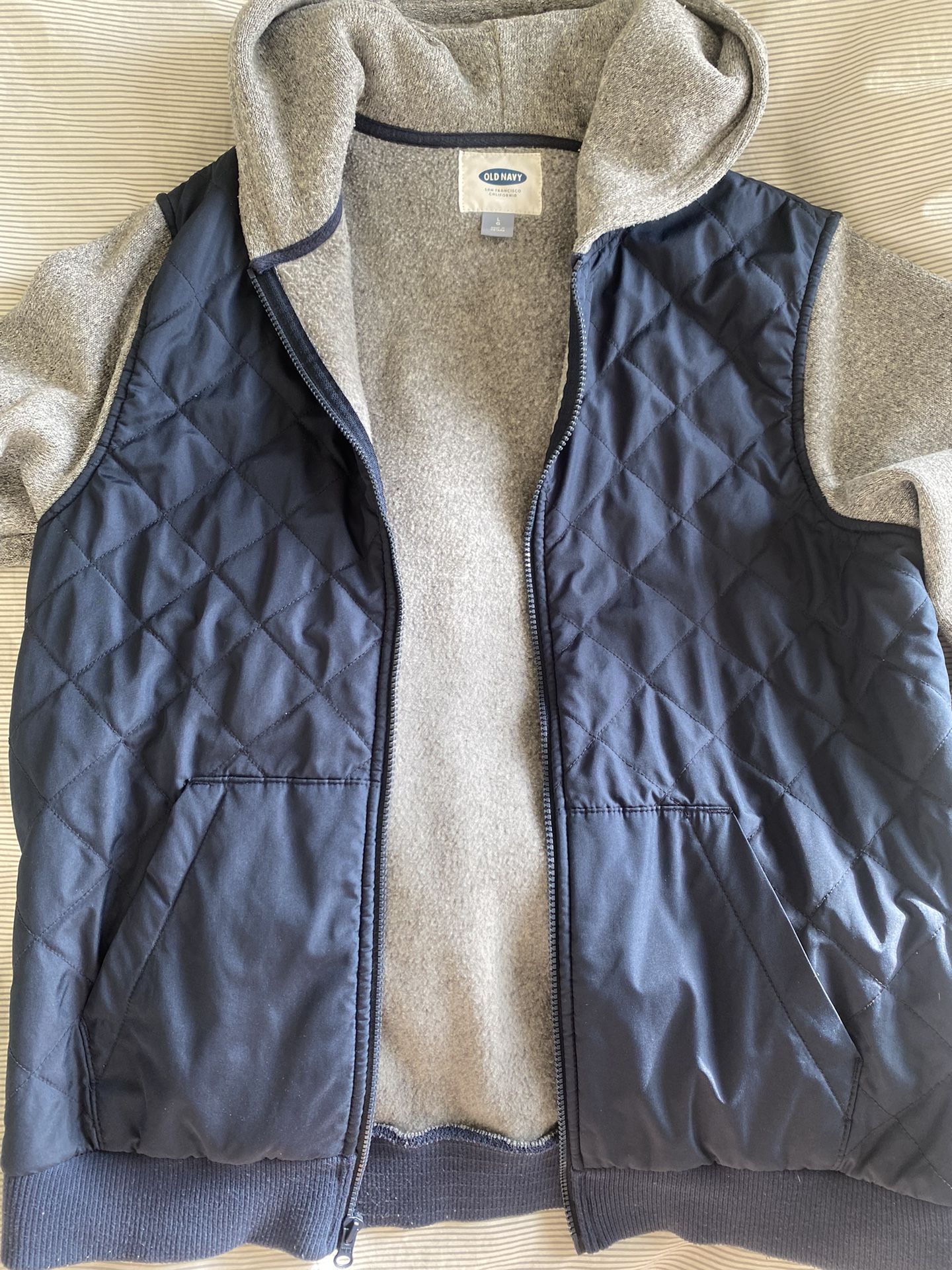 Quilted Canvas/Sweater-Fleece Hooded Jacket