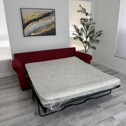 Red Microfiber Sofa Bed