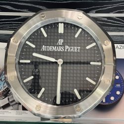 AP Royal Oak Wall Clock | Silver Bezel Insert | Black Dark Dial Face
